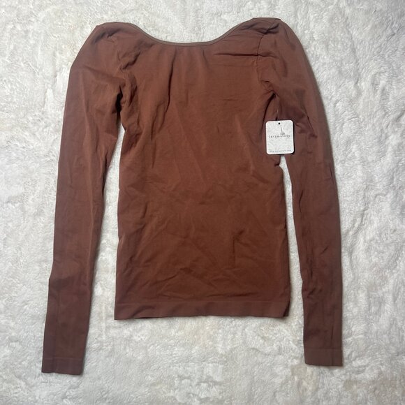Intimately FP Scoop Back Long Sleeve Top Rust Brown Stretch Knit Women XS/S NWT - Picture 2 of 6